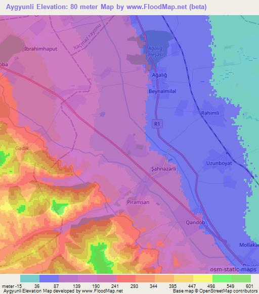 Aygyunli,Azerbaijan Elevation Map