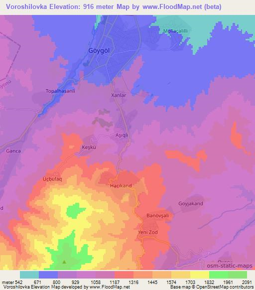Voroshilovka,Azerbaijan Elevation Map