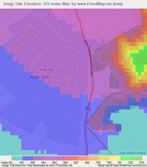 Asagi Tala,Azerbaijan Elevation Map