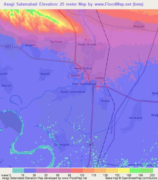 Asagi Salamabad,Azerbaijan Elevation Map