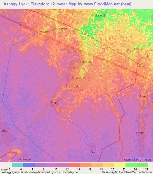 Ashagy Lyaki,Azerbaijan Elevation Map