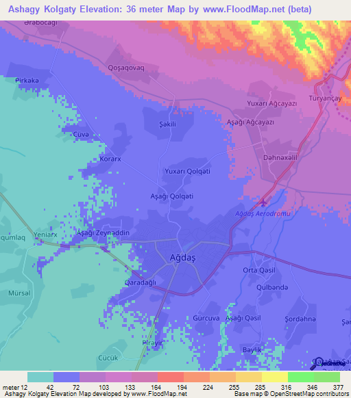 Ashagy Kolgaty,Azerbaijan Elevation Map