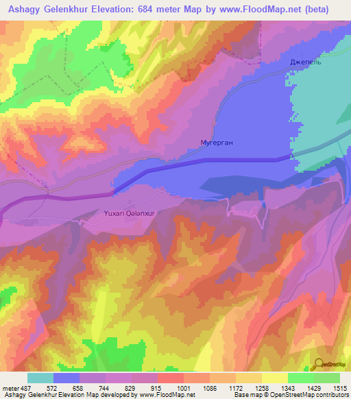 Ashagy Gelenkhur,Azerbaijan Elevation Map