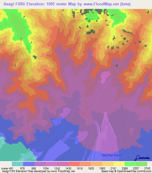 Asagi Filfili,Azerbaijan Elevation Map
