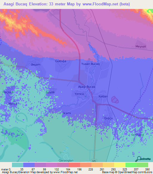 Asagi Bucaq,Azerbaijan Elevation Map
