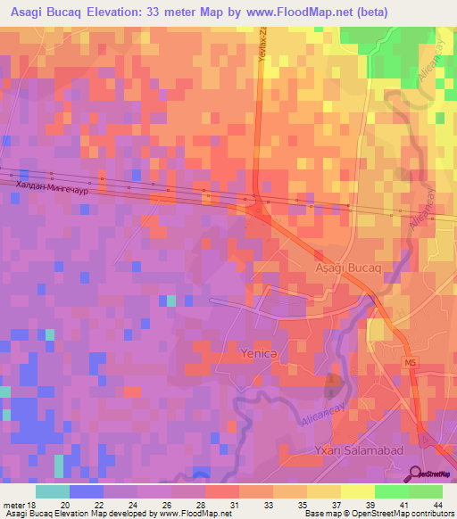 Asagi Bucaq,Azerbaijan Elevation Map