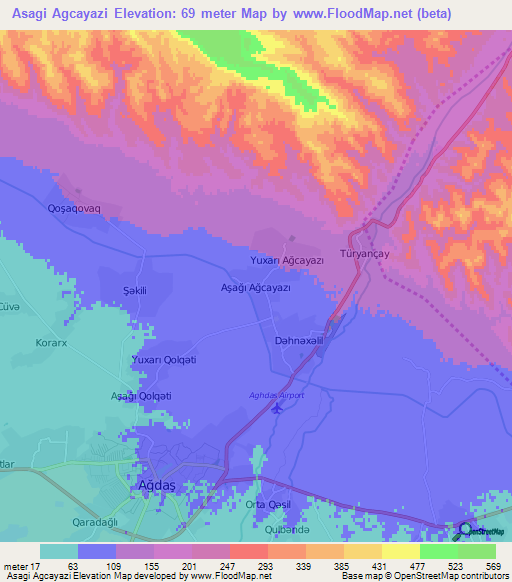 Asagi Agcayazi,Azerbaijan Elevation Map
