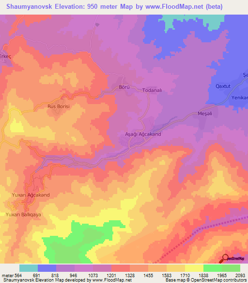 Shaumyanovsk,Azerbaijan Elevation Map