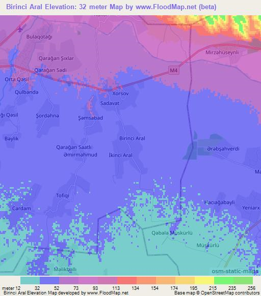 Birinci Aral,Azerbaijan Elevation Map