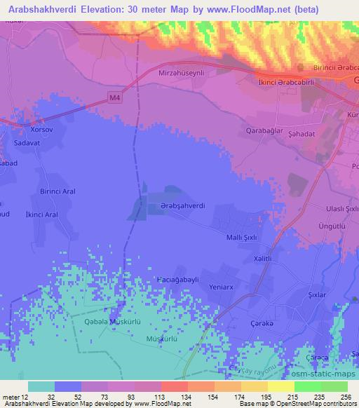 Arabshakhverdi,Azerbaijan Elevation Map