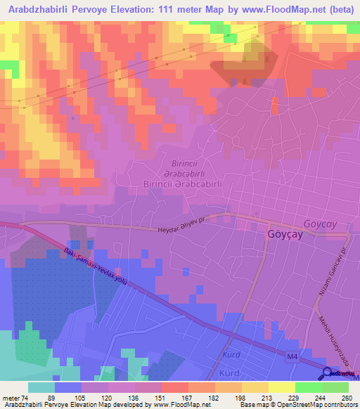 Arabdzhabirli Pervoye,Azerbaijan Elevation Map
