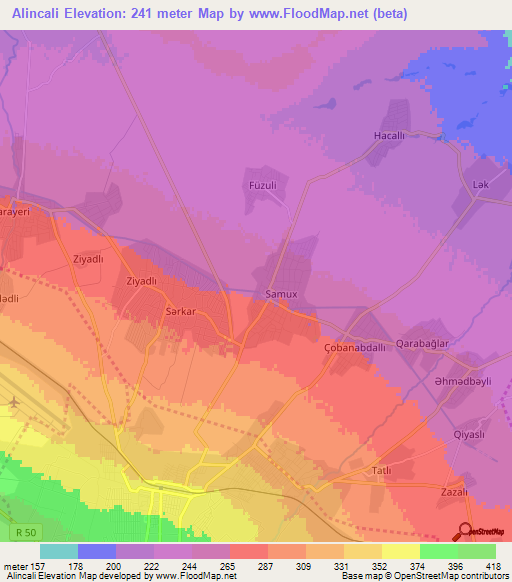 Alincali,Azerbaijan Elevation Map