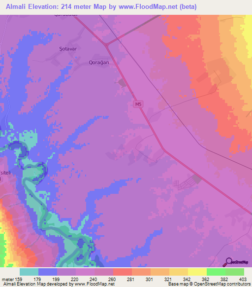 Almali,Azerbaijan Elevation Map
