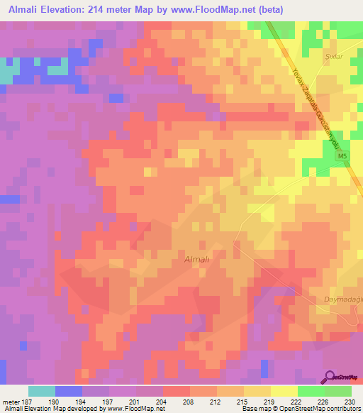 Almali,Azerbaijan Elevation Map