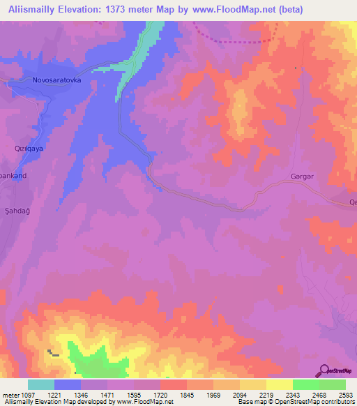 Aliismailly,Azerbaijan Elevation Map