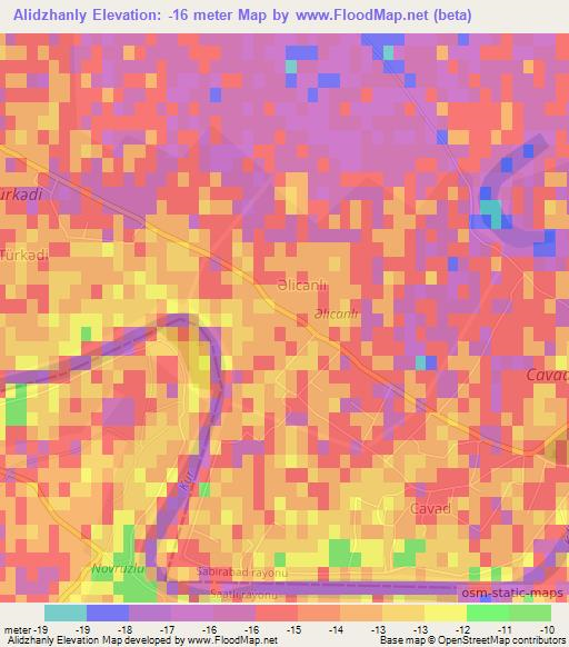 Alidzhanly,Azerbaijan Elevation Map