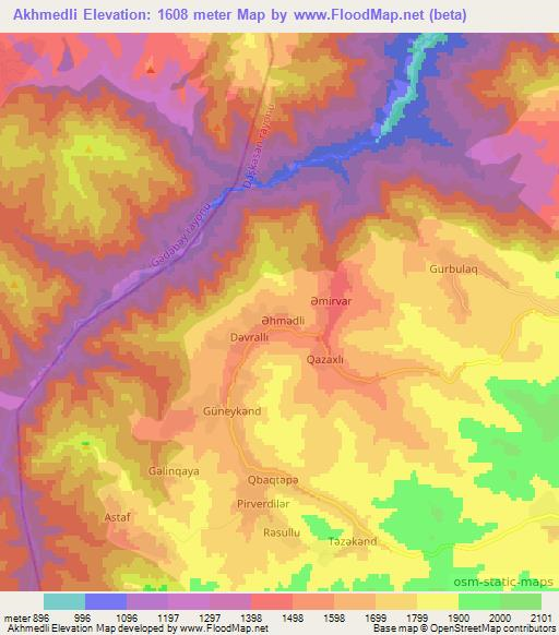 Akhmedli,Azerbaijan Elevation Map