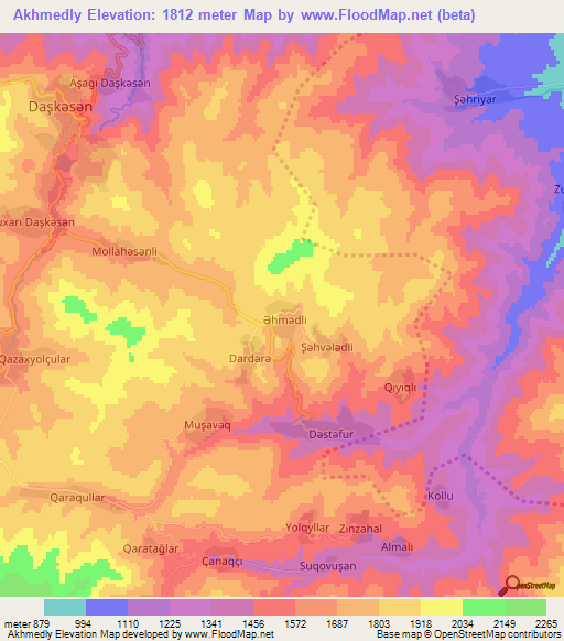 Akhmedly,Azerbaijan Elevation Map