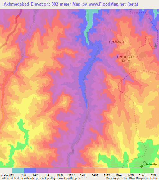 Akhmedabad,Azerbaijan Elevation Map