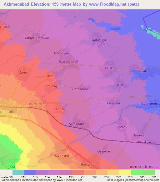 Akhmedabad,Azerbaijan Elevation Map