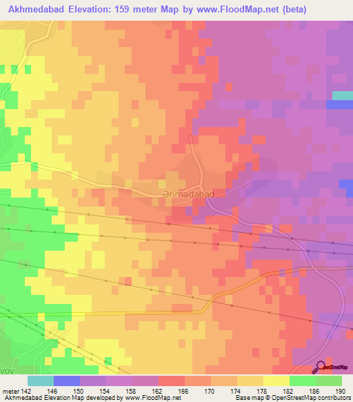 Akhmedabad,Azerbaijan Elevation Map