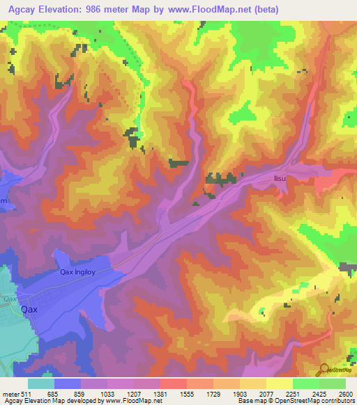 Agcay,Azerbaijan Elevation Map