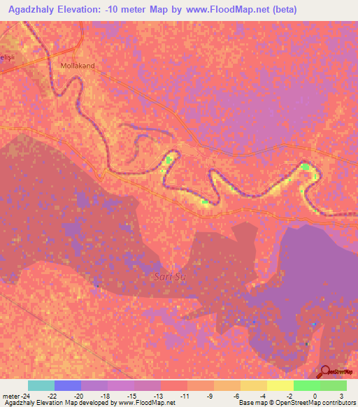 Agadzhaly,Azerbaijan Elevation Map