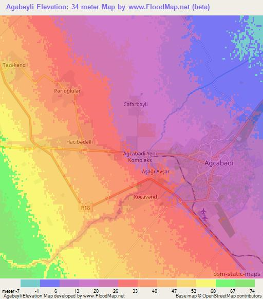 Agabeyli,Azerbaijan Elevation Map