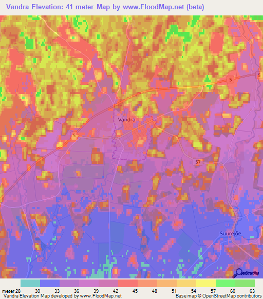 Vandra,Estonia Elevation Map