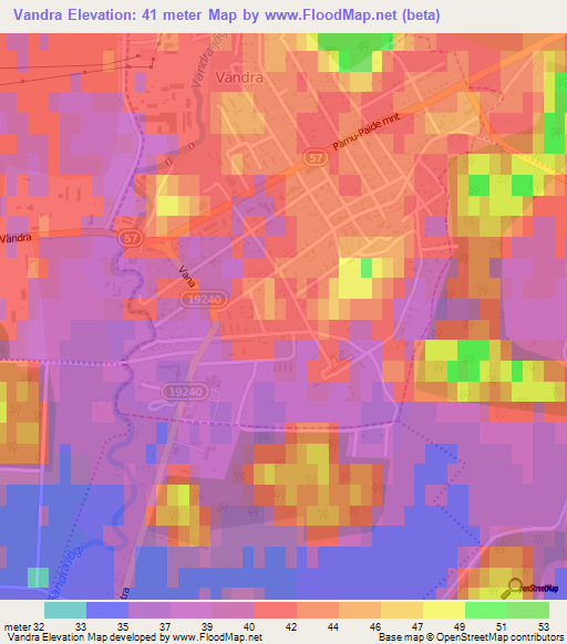 Vandra,Estonia Elevation Map