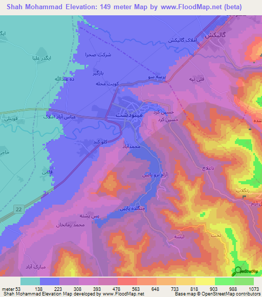 Shah Mohammad,Iran Elevation Map