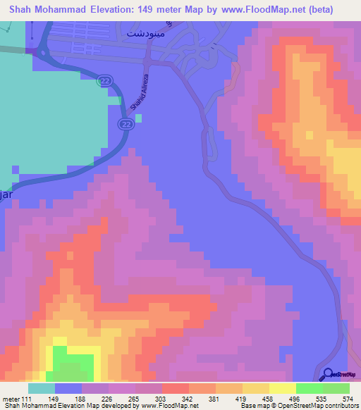 Shah Mohammad,Iran Elevation Map