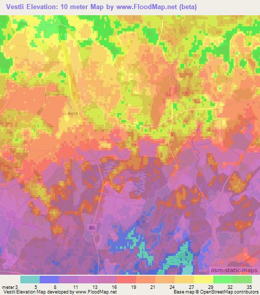 Vestli,Estonia Elevation Map