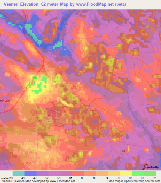Vesneri,Estonia Elevation Map