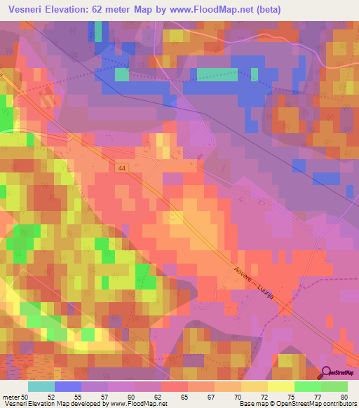 Vesneri,Estonia Elevation Map