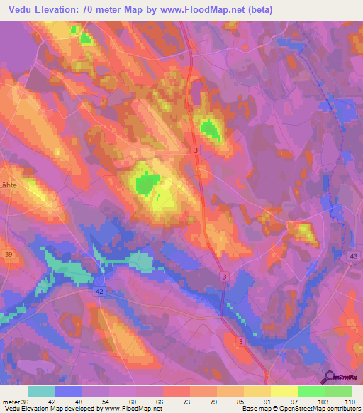 Vedu,Estonia Elevation Map