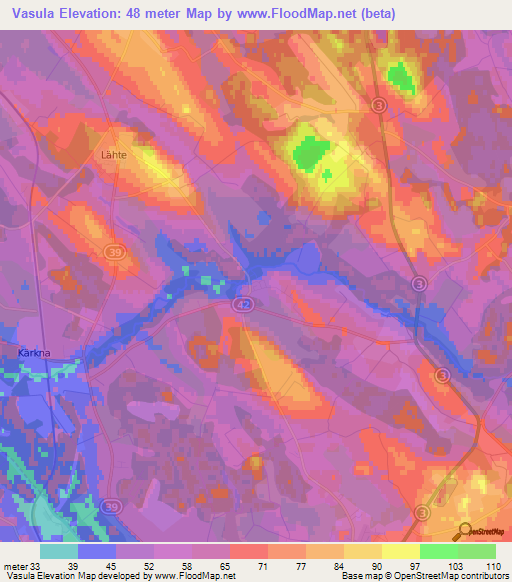 Vasula,Estonia Elevation Map