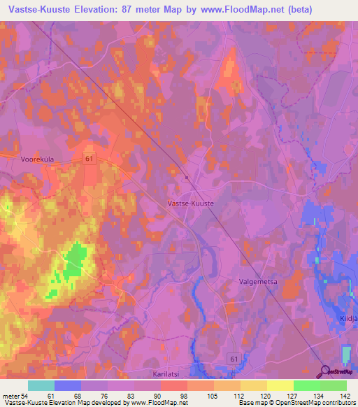 Vastse-Kuuste,Estonia Elevation Map