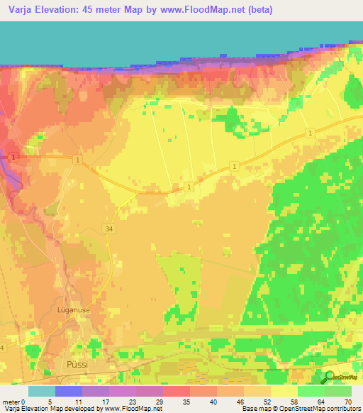 Varja,Estonia Elevation Map