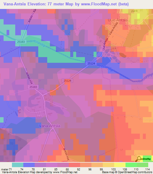 Vana-Antsla,Estonia Elevation Map