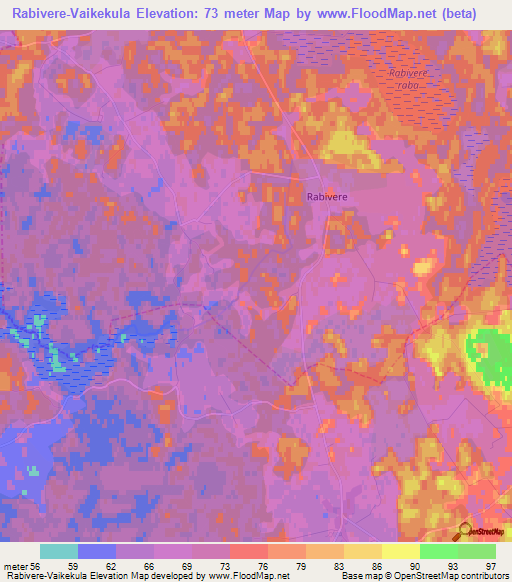 Rabivere-Vaikekula,Estonia Elevation Map