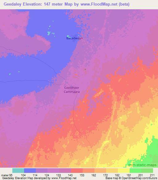 Geedaley,Somalia Elevation Map
