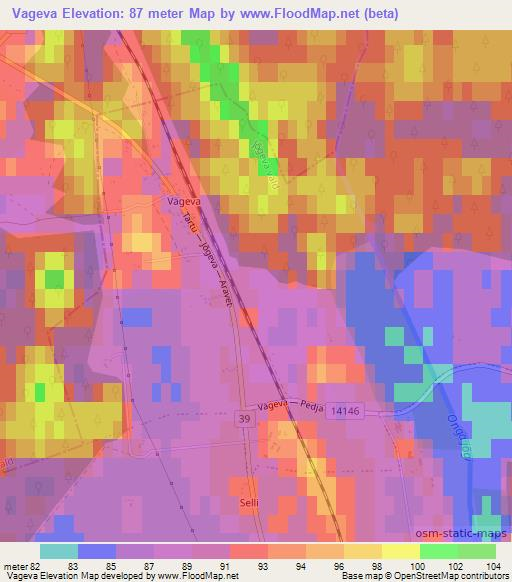 Vageva,Estonia Elevation Map