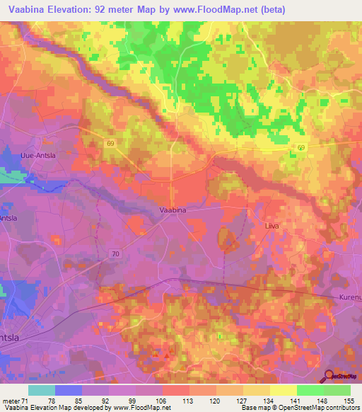 Vaabina,Estonia Elevation Map