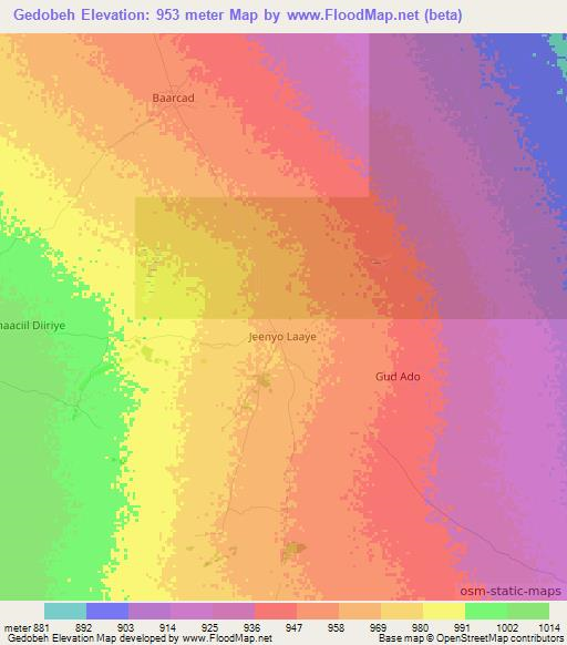 Gedobeh,Somalia Elevation Map
