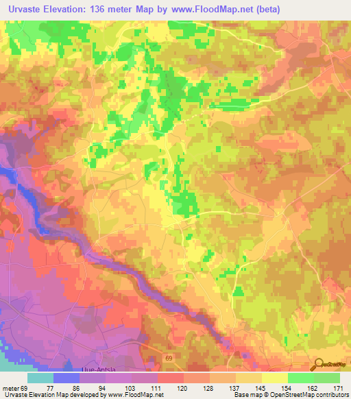 Urvaste,Estonia Elevation Map