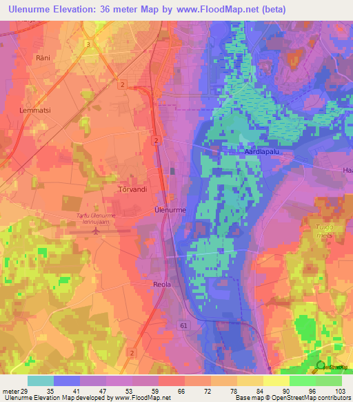 Ulenurme,Estonia Elevation Map