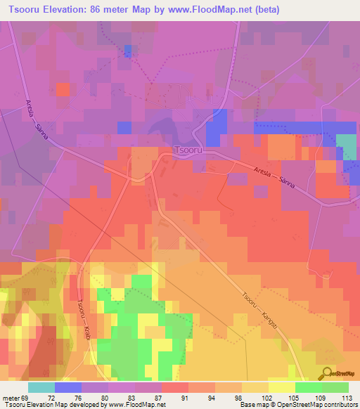 Tsooru,Estonia Elevation Map