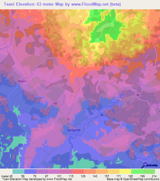 Tsani,Estonia Elevation Map