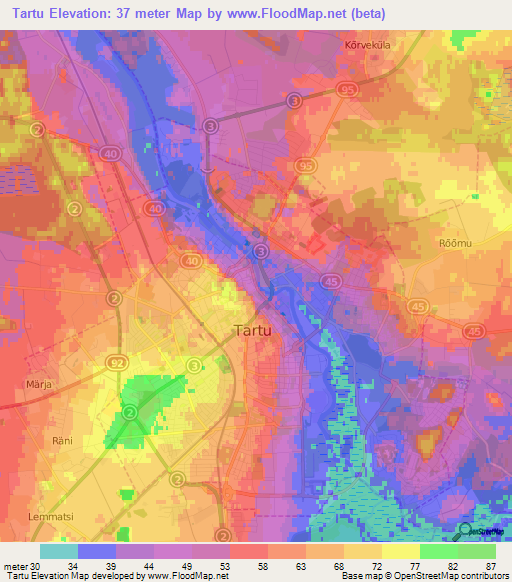 Tartu,Estonia Elevation Map